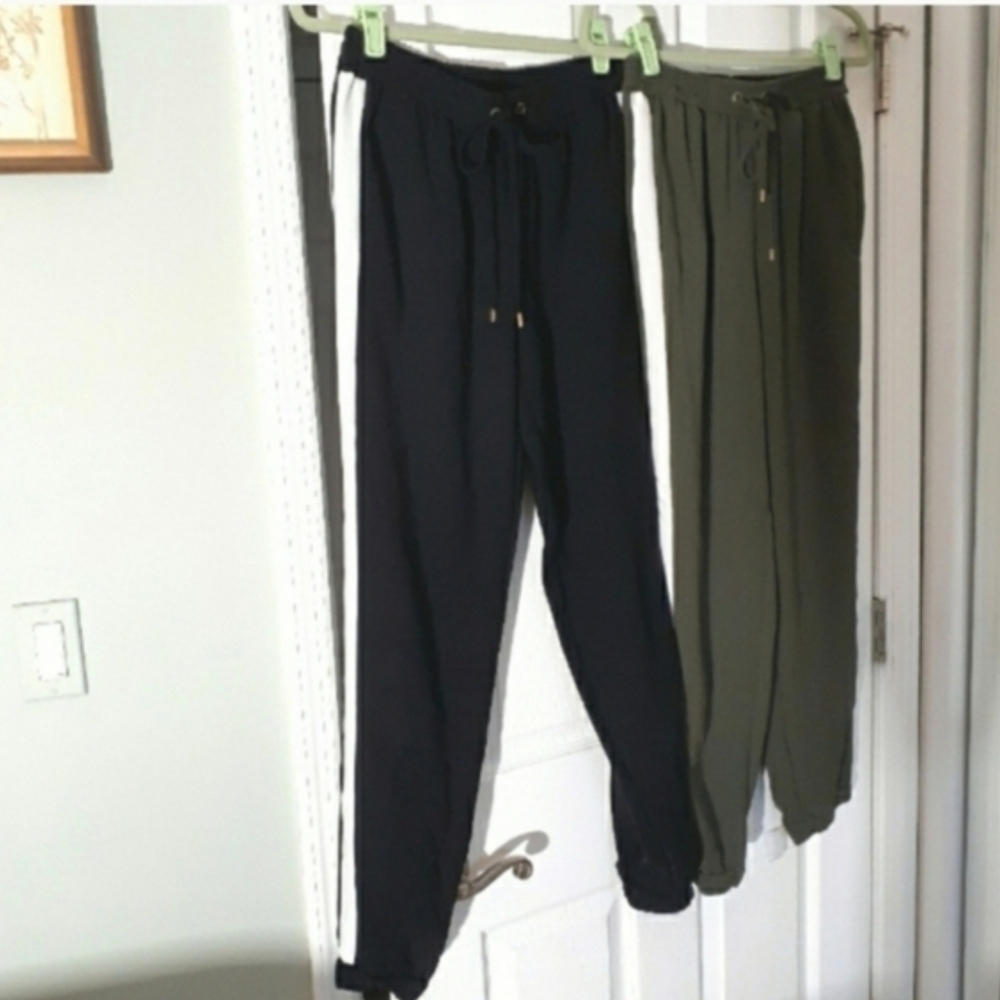 Set Of 2 Michael Kors womens Black and Olive green Track Pants Joggers Sz Small